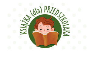 logo akcji książka dla przedszkolaka, napis, chłopiec trzyma książkę