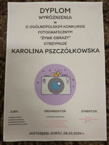 dyplom - wyróznienie w konkursie fotograficznym