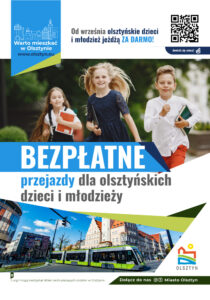 Plakat promujący bezpłatne przejazdy, na plakacie dzieci i hasło 